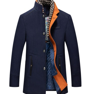 Medium Length Slim Fit And Versatile Stand Collar Men's Coat