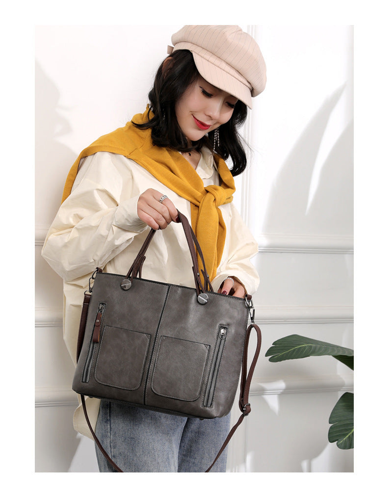 Women's Large-capacity Retro Tote Bag Simple Crossbody Bag