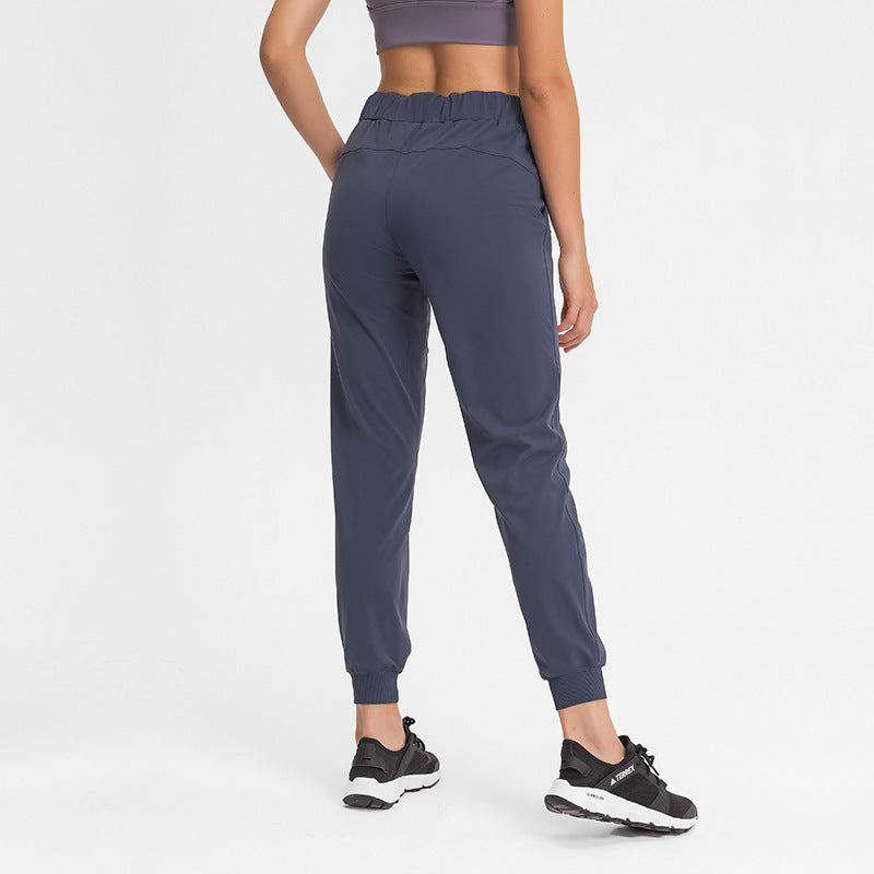 Simple Straight Sports And Leisure Elastic Ankle-tied Cropped Pants