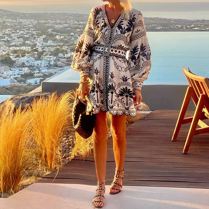 Fashion Printed Beach Loose Mini Dress