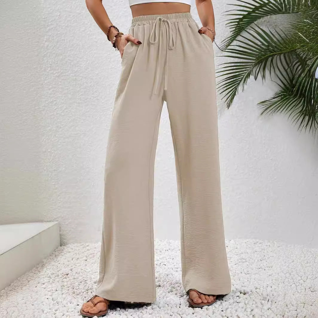 Drawstring Wide-legged Pants With Pockets Fashion Casual Trousers Women's Clothing