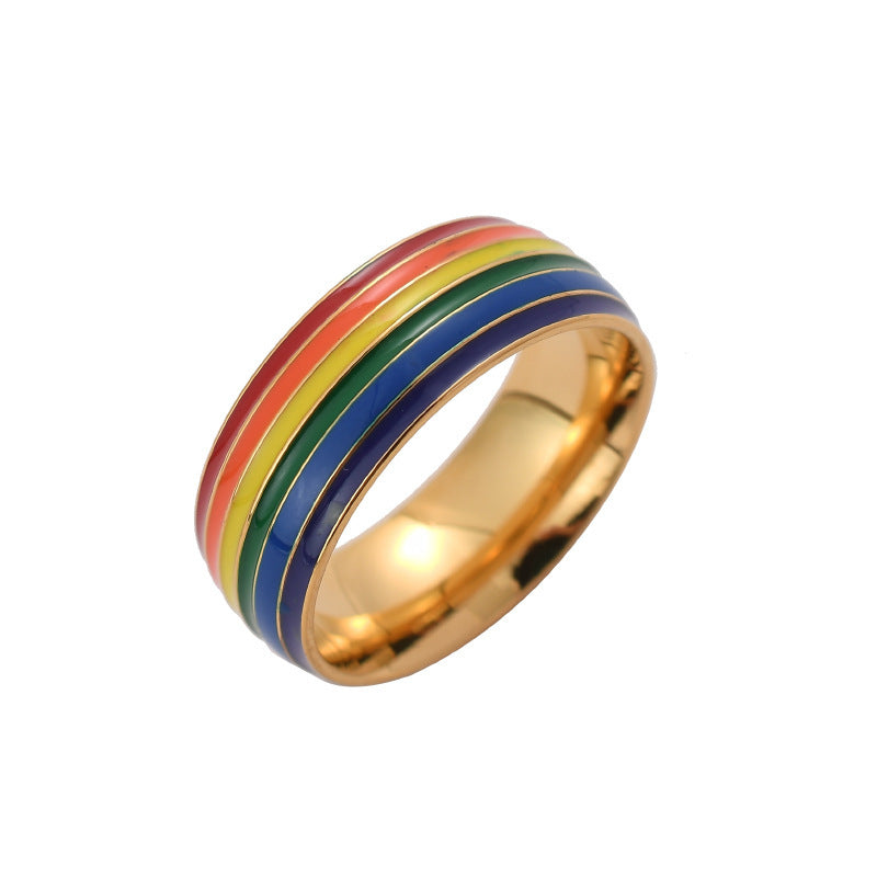 Fashion Rainbow Pride Ring Women Men Gay Lesbian LGBT Stainless Steel Friendship Jewelry