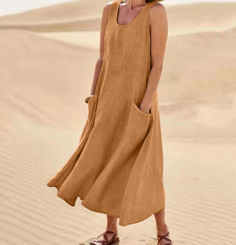 Summer Sleeveless Long Dress With Pockets Fashion Casual Loose Dresses Women's Clothing