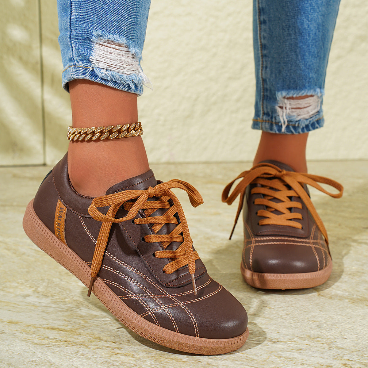 Retro Lace-Up Sneakers Fashion Casual Thick-soled Sports Shoes For Women Round Toe Slip On Casual Shoes