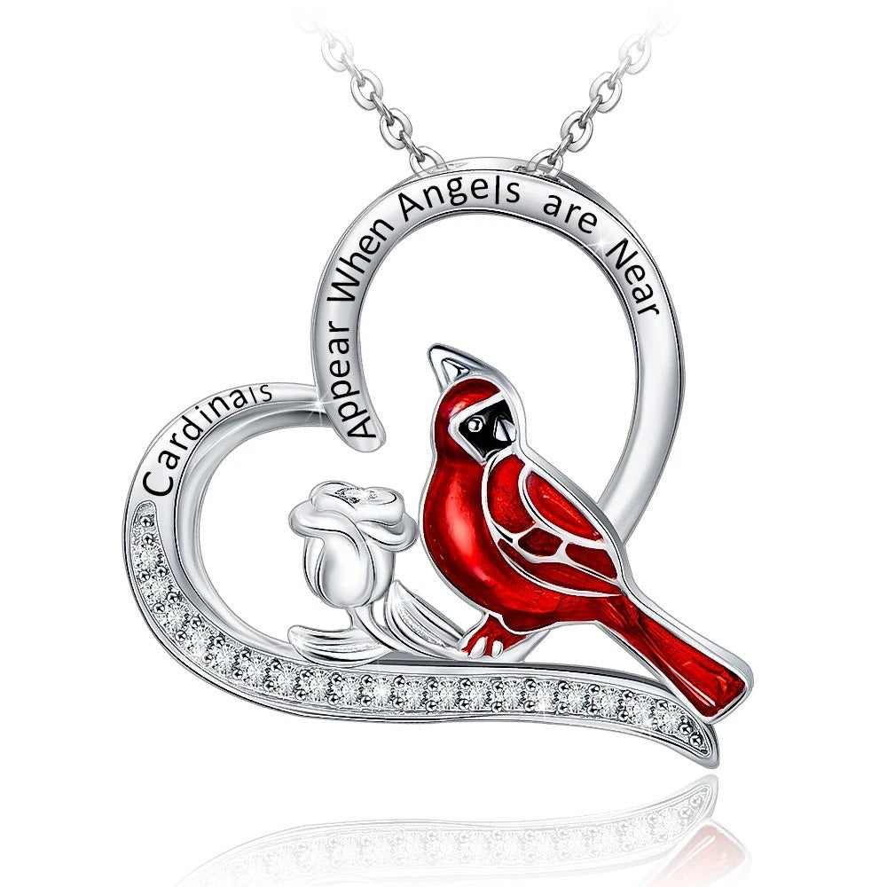 Creative Heart Shaped Cardinal Pendant Necklace, Exquisite Party Commemorative Accessory Gift Jewelry Anniversary Party Gifts, Valentine's Day Gift