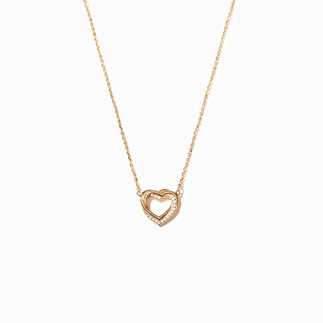 S925 Sterling Silver Overlapping Double Hollow Heart Necklace For Women