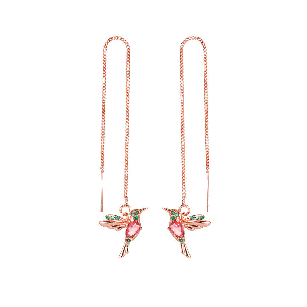 Fashion Jewelry New Unique Little Bird Drop Long Hanging Hummingbird Earrings For Women Elegant Girl Tassel Crystal Pendant Earring Jewelry