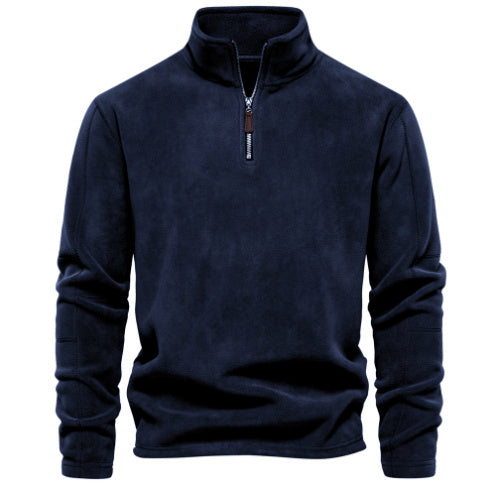 Fashion Personality Stand-collar Zippered Sweatshirt With Fleece Winter Casual Pullover Top Men's Clothing