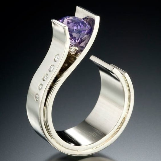 Amethyst Diamond Two-color Ring Female