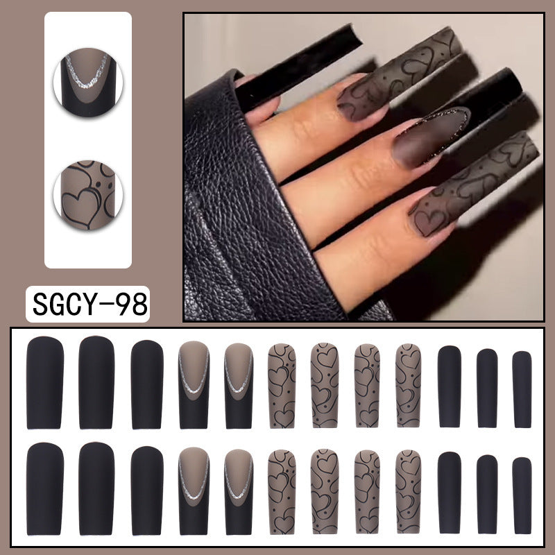 Cross-border Black Matte Dark Series European, American And French Style Nail Tip Long Wearable Water Pipe Nail Press On Nails