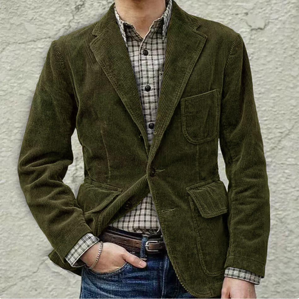 Corduroy Jacket Winter Solid Color Casual Blazer Fashion Warm Men Coat