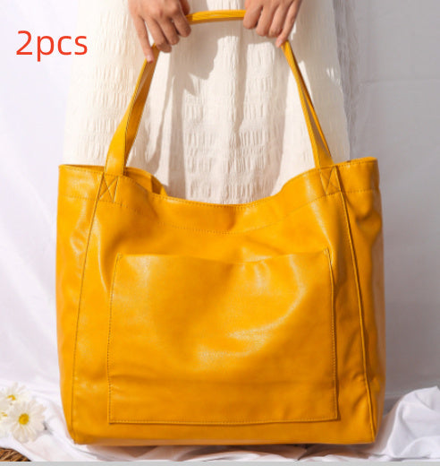 Retro Large Capacity Shoulder Bag With Big Pocket Oil Wax Leather Totes Fashion Daily Shopping Handbags