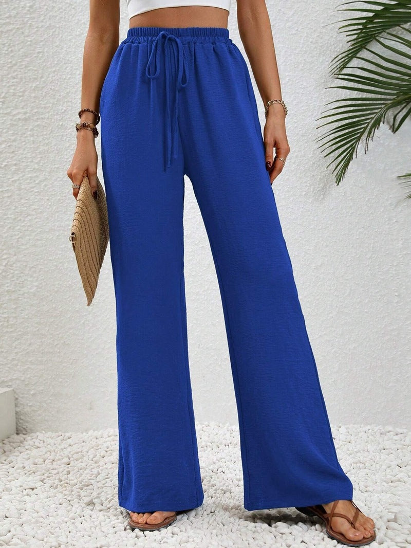 Drawstring Wide-legged Pants With Pockets Fashion Casual Trousers Women's Clothing