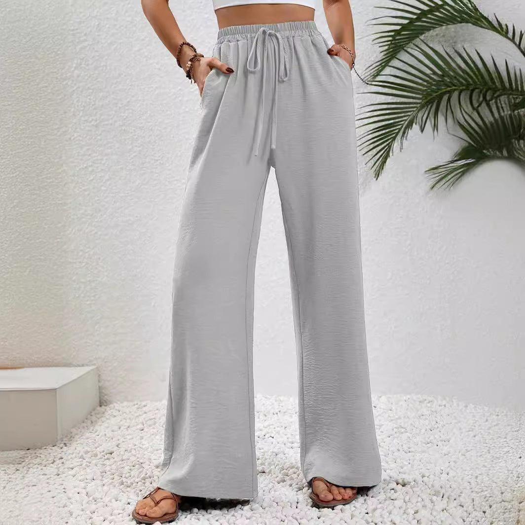 Drawstring Wide-legged Pants With Pockets Fashion Casual Trousers Women's Clothing