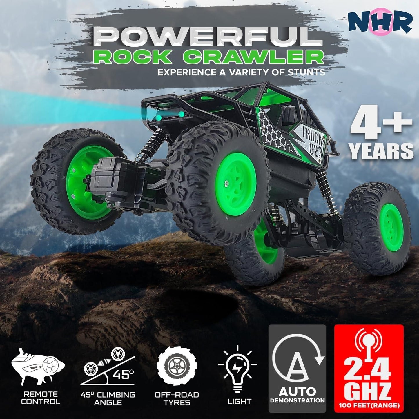 Rechargeable Rock Crawling 2WD 2.4 Ghz 4x4 Rally Car Remote Control Monster Truck (Green)