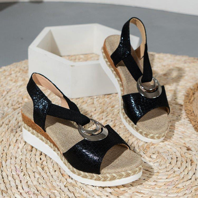 Women's Peep Toe Serpentine Wedges Sandals With Circle Design Casual Summer Shoes