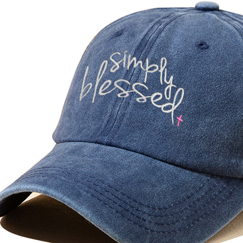 Simply Blessed Wide Brim Sunshade Washed Embroidered English Letter Baseball Cap