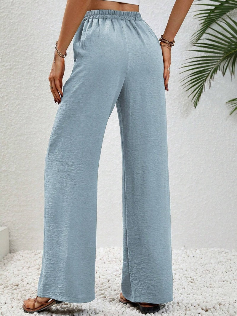 Drawstring Wide-legged Pants With Pockets Fashion Casual Trousers Women's Clothing