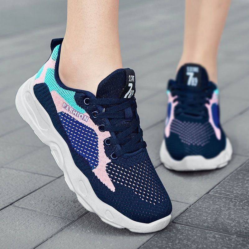 Casual Colorblock Lace-up Sneakers Women Versatile Breathable Lightweight Walking Running Shoes