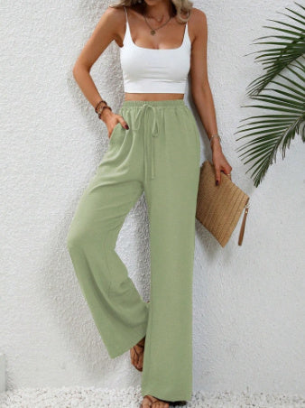 Drawstring Wide-legged Pants With Pockets Fashion Casual Trousers Women's Clothing