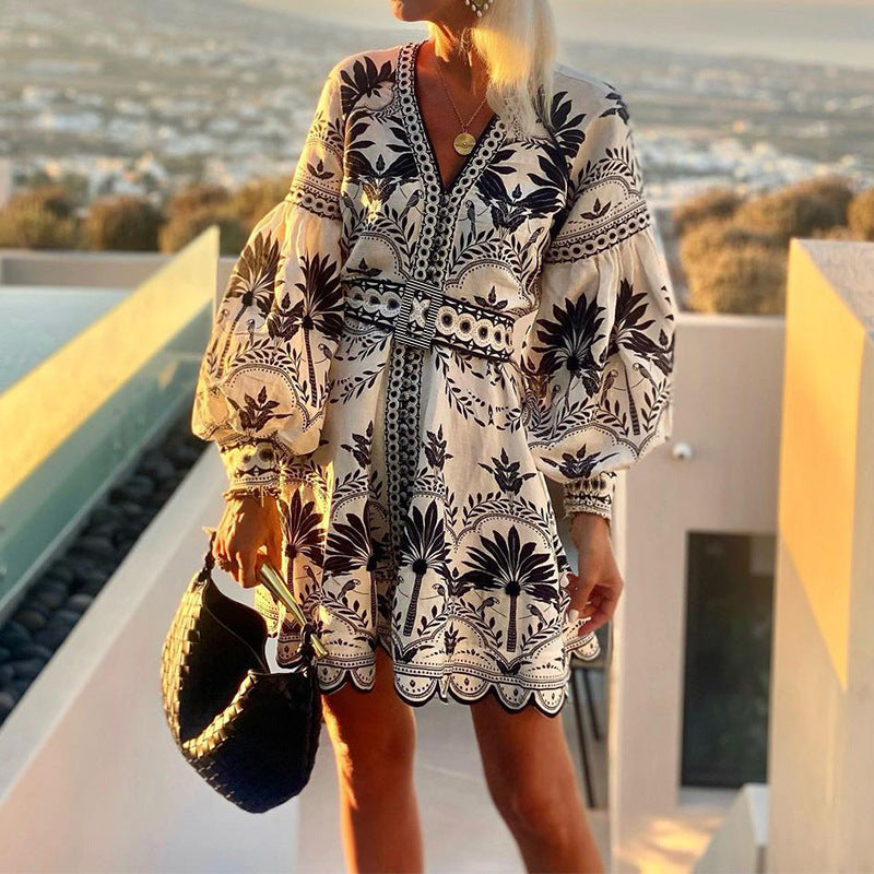 Fashion Printed Beach Loose Mini Dress