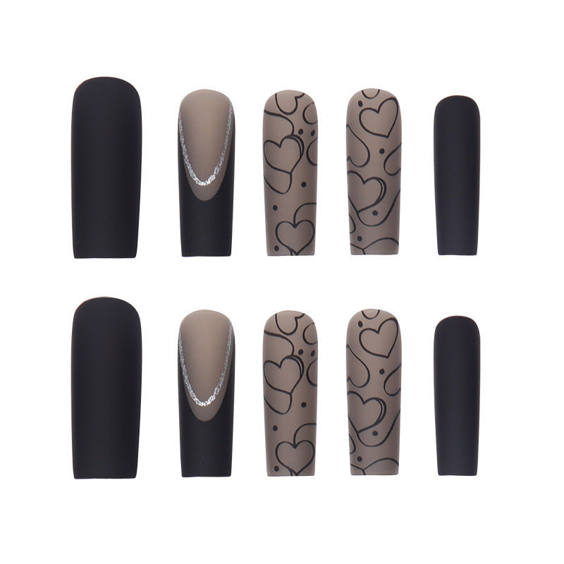 Cross-border Black Matte Dark Series European, American And French Style Nail Tip Long Wearable Water Pipe Nail Press On Nails