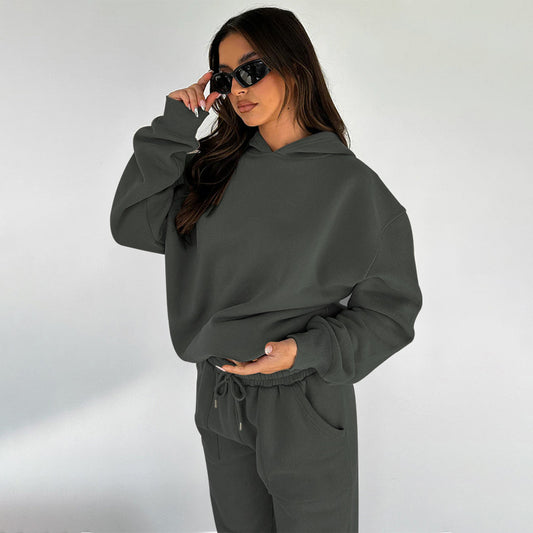 Solid Color Hooded Long Sleeve Sweater Women's Clothing