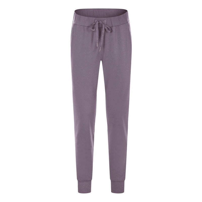 Simple Straight Sports And Leisure Elastic Ankle-tied Cropped Pants