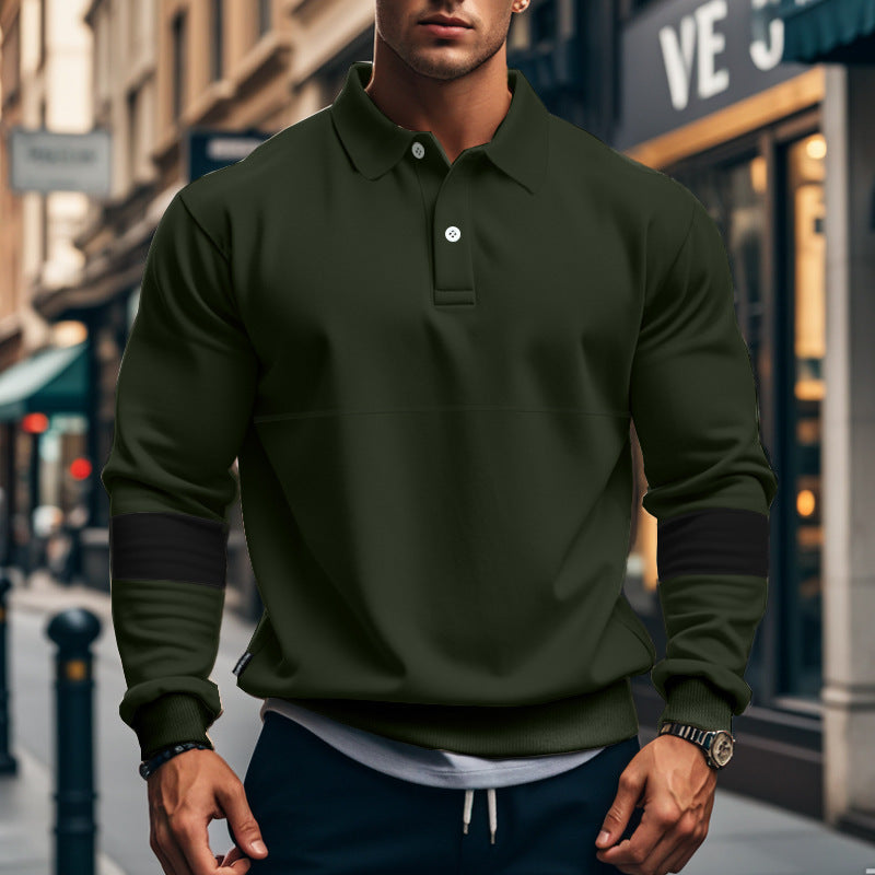 Fashion Long-sleeved Lapel Polo Shirt With Button Men's Loose Casual Sports Top Fall Spring Clothing