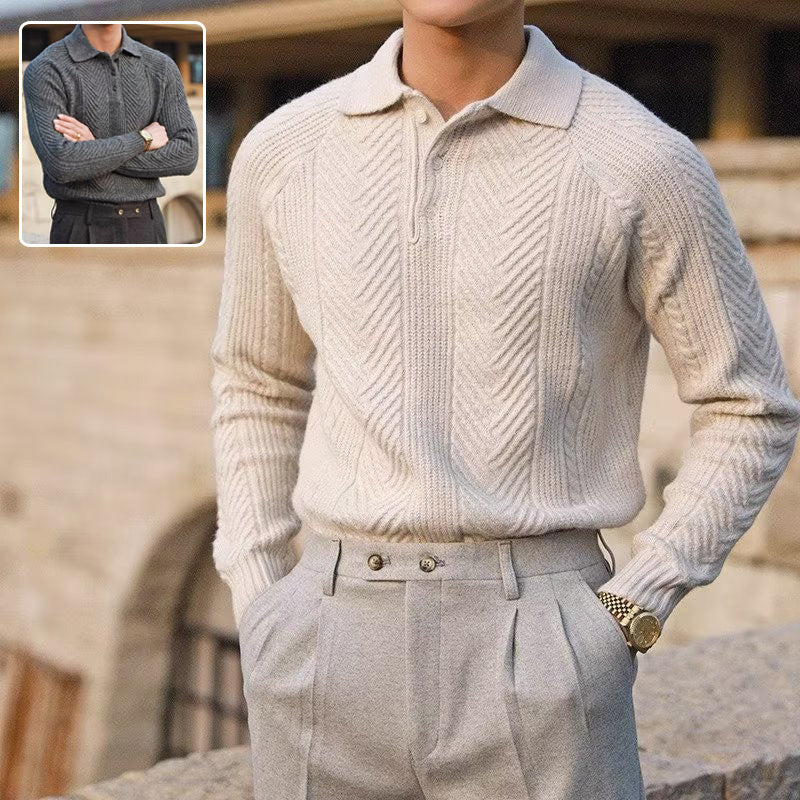 Men's Lapel Knitted Sweater Winter Pullover Long-sleeved Top Clothes