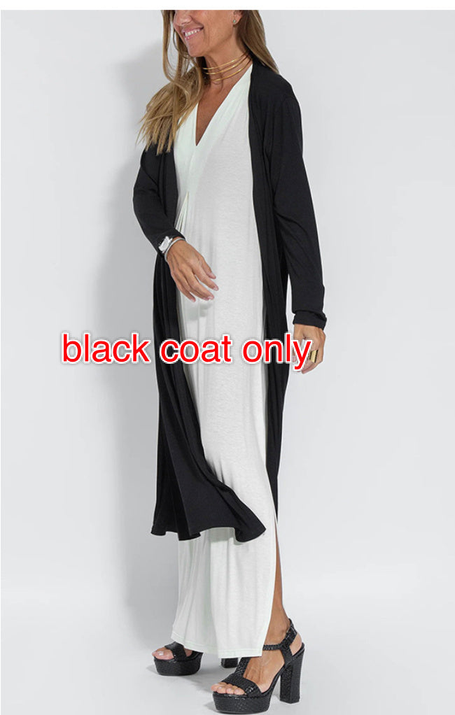 New Solid Color V-neck Sleeveless Dress Long Cardigan Jacket Suit For Women