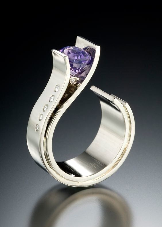 Amethyst Diamond Two-color Ring Female