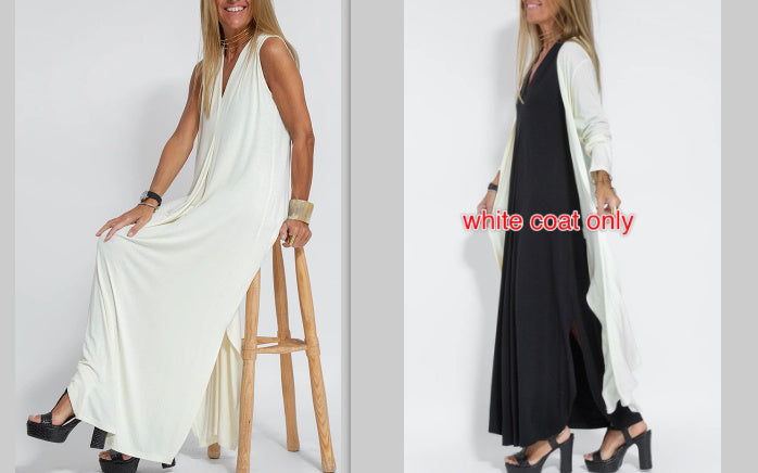 New Solid Color V-neck Sleeveless Dress Long Cardigan Jacket Suit For Women