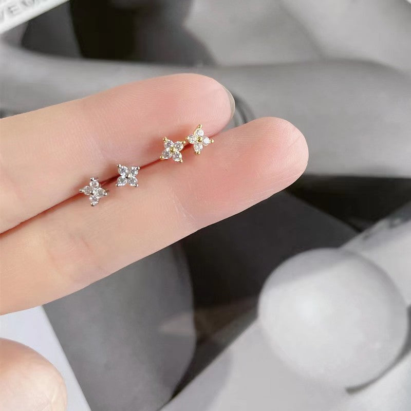 Four Leaf Clover Ear Stud Inlaid Zircon Women