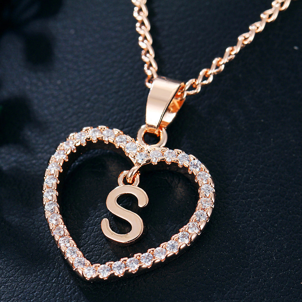 26 Letters Heart-shaped Zircon Pendant Necklace Stainless Steel Gold Color Chains Jewelry Birthday Gift For Women