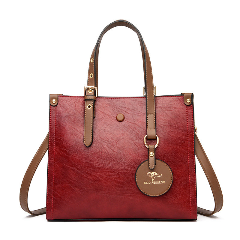 Oil Wax Cowhide Commuter Elegant Women Bag