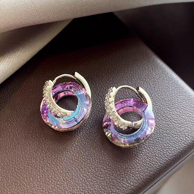 Colorful Crystal New Style Double Ring Stitching Earrings