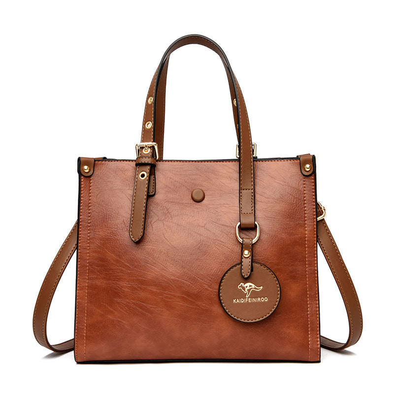 Oil Wax Cowhide Commuter Elegant Women Bag