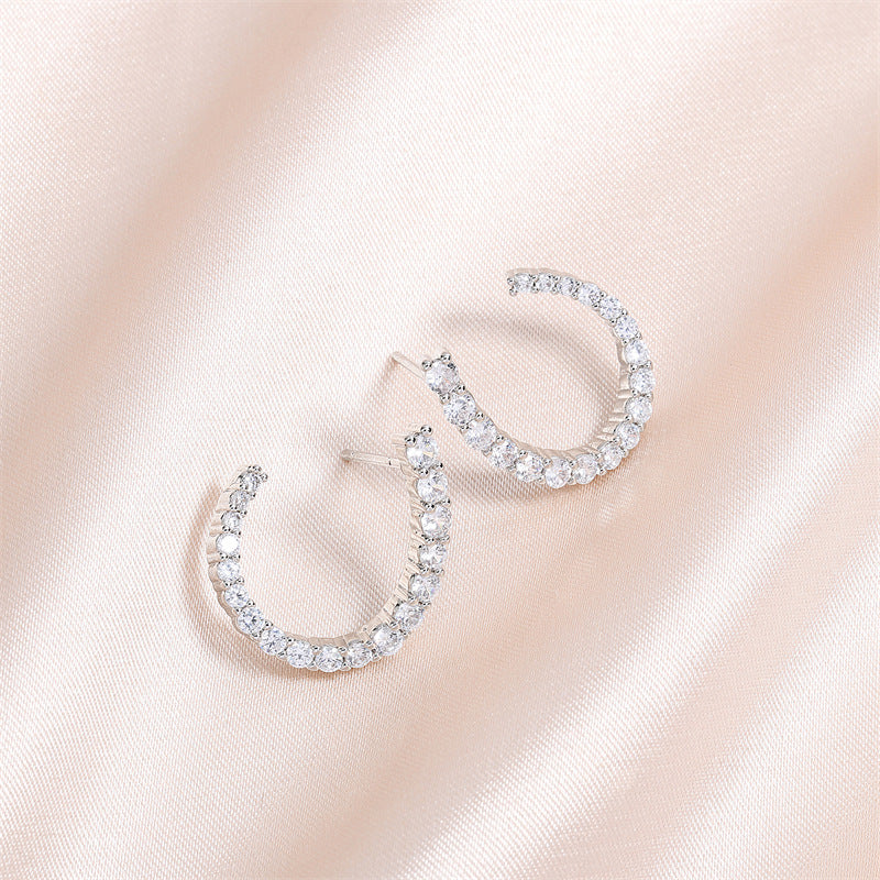 Women's C-shaped Stud Earrings With Rhinestones Fashion Zircon Simple Earrings