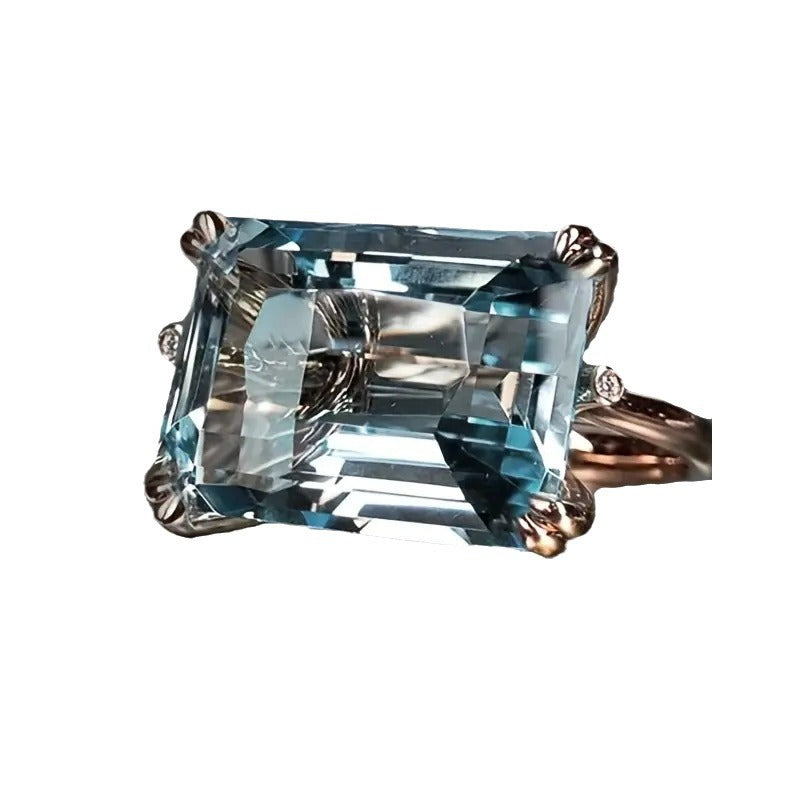 Women's Fashion Personality Retro Blue Square Ring