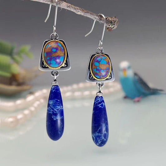 Bohemian Antique Lapis Dangle Earrings