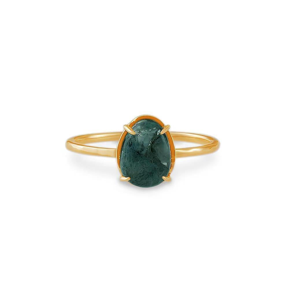 Women's Seaweed Green Stone Water Drop Ring