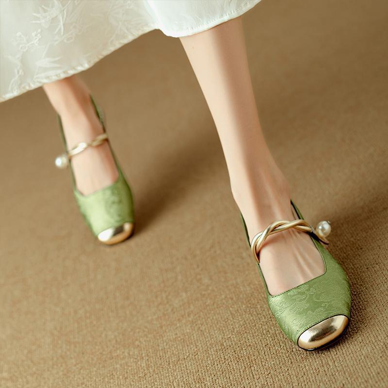 Women's Chinese Style Traditional For Cheongsam Square Toe Cap Sandals