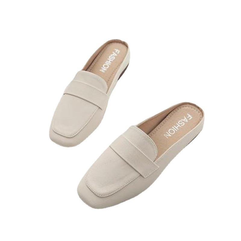 Closed Toe Half Slippers Women's Flat Soft Leather