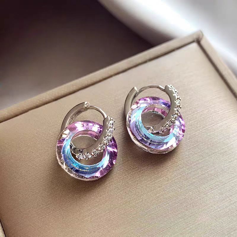 Colorful Crystal New Style Double Ring Stitching Earrings