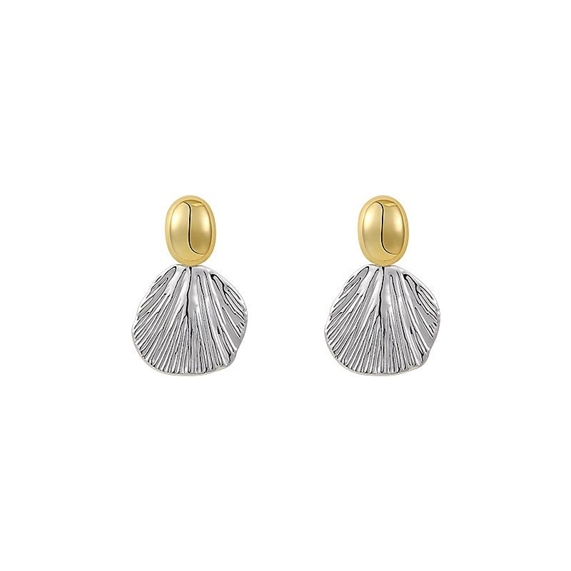 Scallop Elegance Retro Two-tone Fan Shaped Stud Earrings