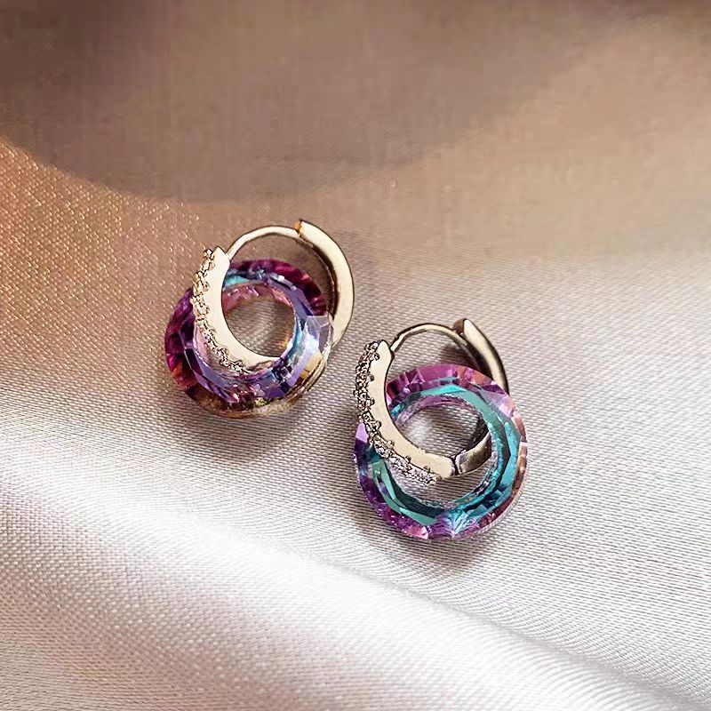 Colorful Crystal New Style Double Ring Stitching Earrings