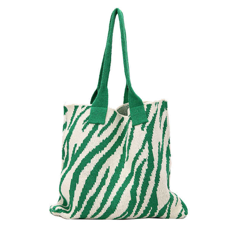 Tote New Large Capacity Single Shoulder Zebra Pattern Knitted Bag Women