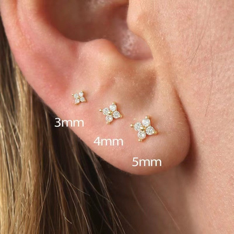 Four Leaf Clover Ear Stud Inlaid Zircon Women