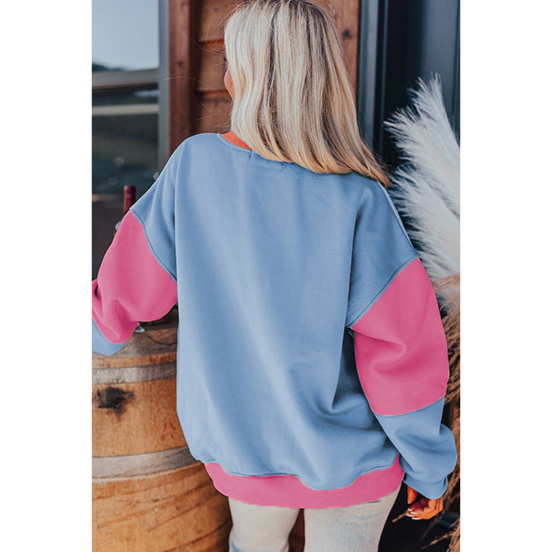 Round Neck Multicolor Sweater Leisure Loose Long Sleeve Top